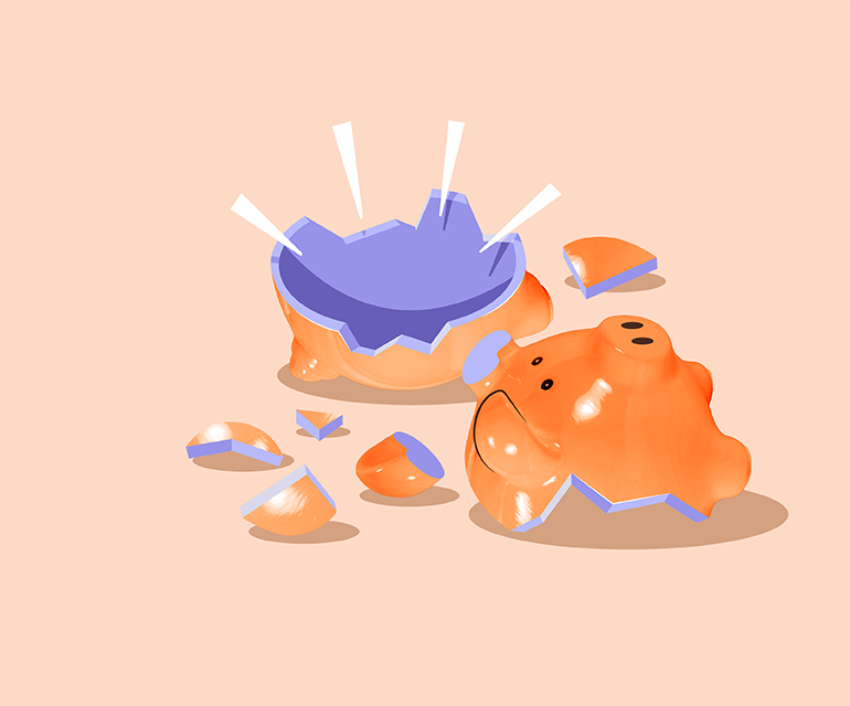 Une tirelire cassée et vide